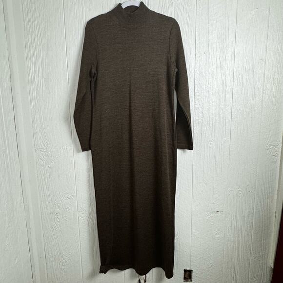 Vintage I.K.C. For Country Wear Chocolate Brown Mock Neck Midi Dress Size Medium - Picture 5 of 7
